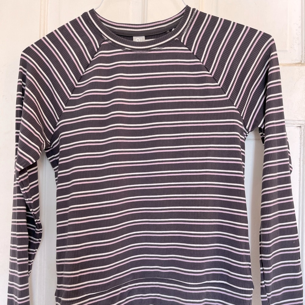 Athleta Girl gray, pink and lavender striped top in size large 12